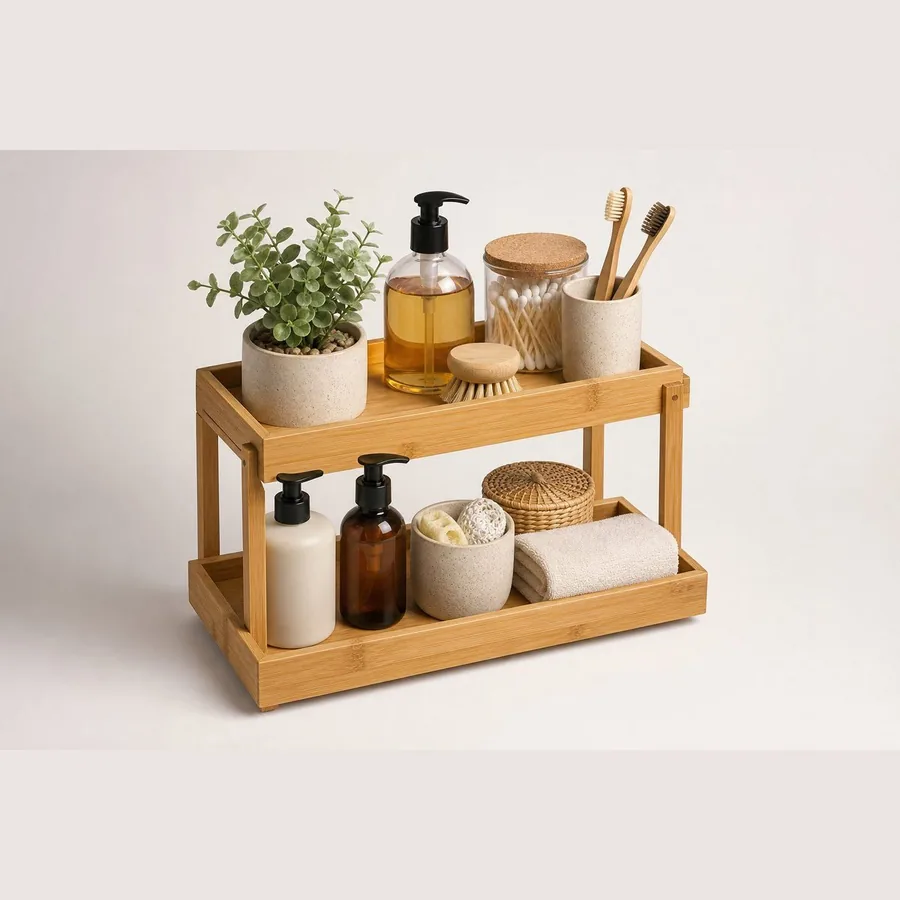 Bathroom Countertop Organizer (2-Tier Bamboo)