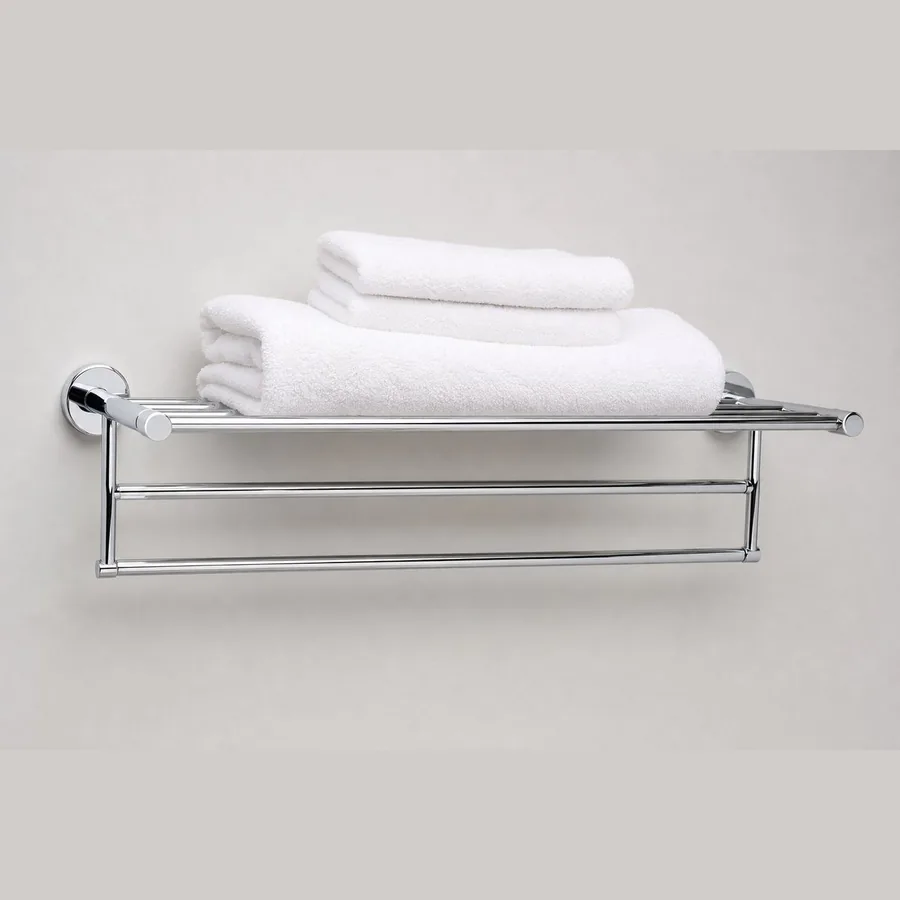Towel Storage Rack (Wall Mount with 3 Bars + Shelf)