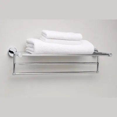 Towel Storage Rack (Wall Mount with 3 Bars + Shelf)