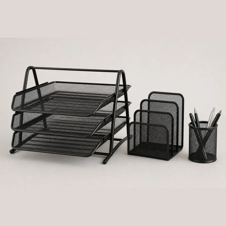 Desk Organizer Set (Mesh 3-Piece: Tray, Sorter, Pen Holder)
