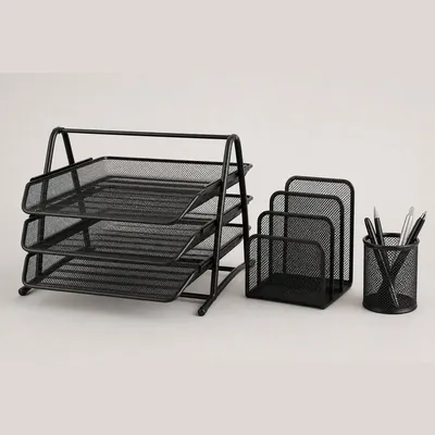 Desk Organizer Set (Mesh 3-Piece: Tray, Sorter, Pen Holder)