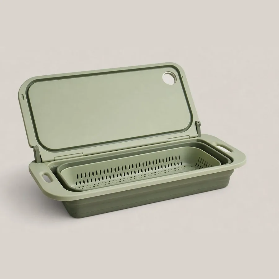 Collapsible Cutting Board with Colander