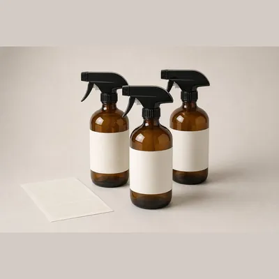 Glass Spray Bottles Set (16oz, 3-Pack with Labels)