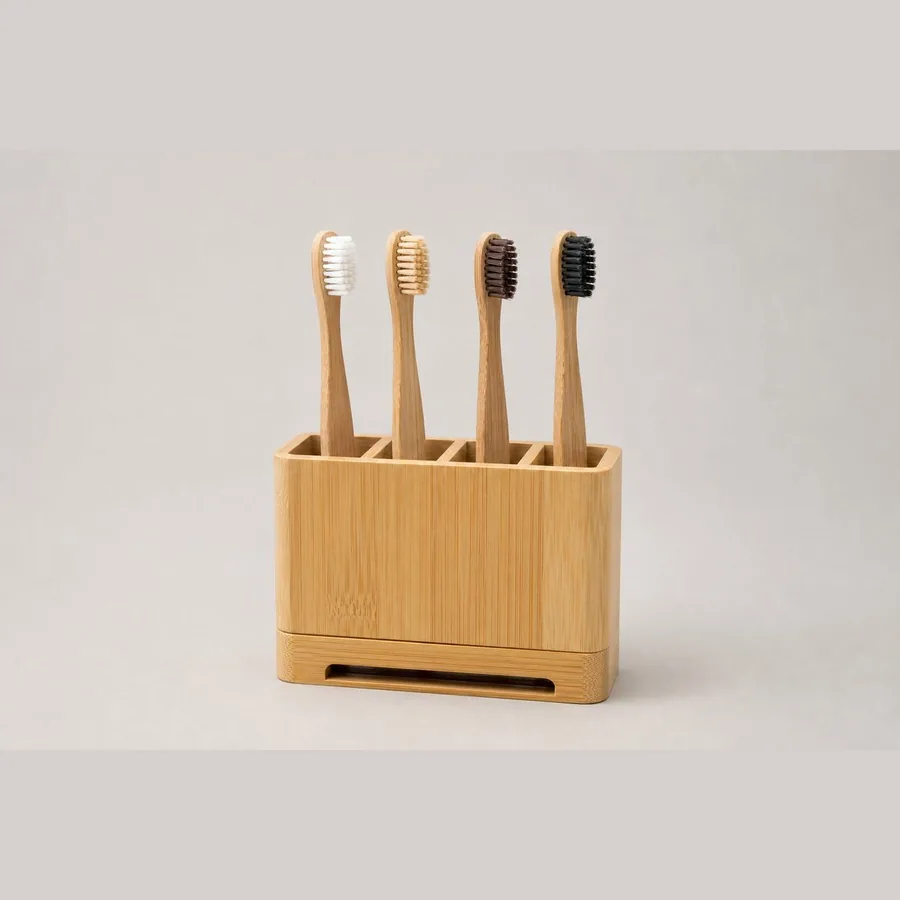 Bamboo Toothbrush Holder (4-Slot, Minimalist Bathroom)