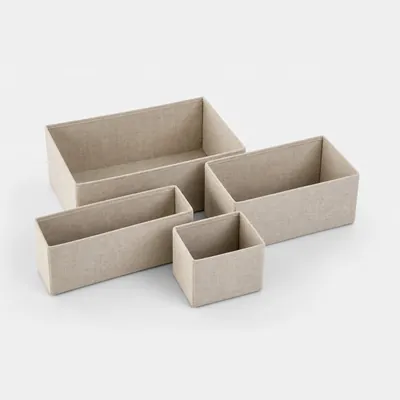 Linen Drawer Organizer Set (4-Piece, Natural Fabric Bins)