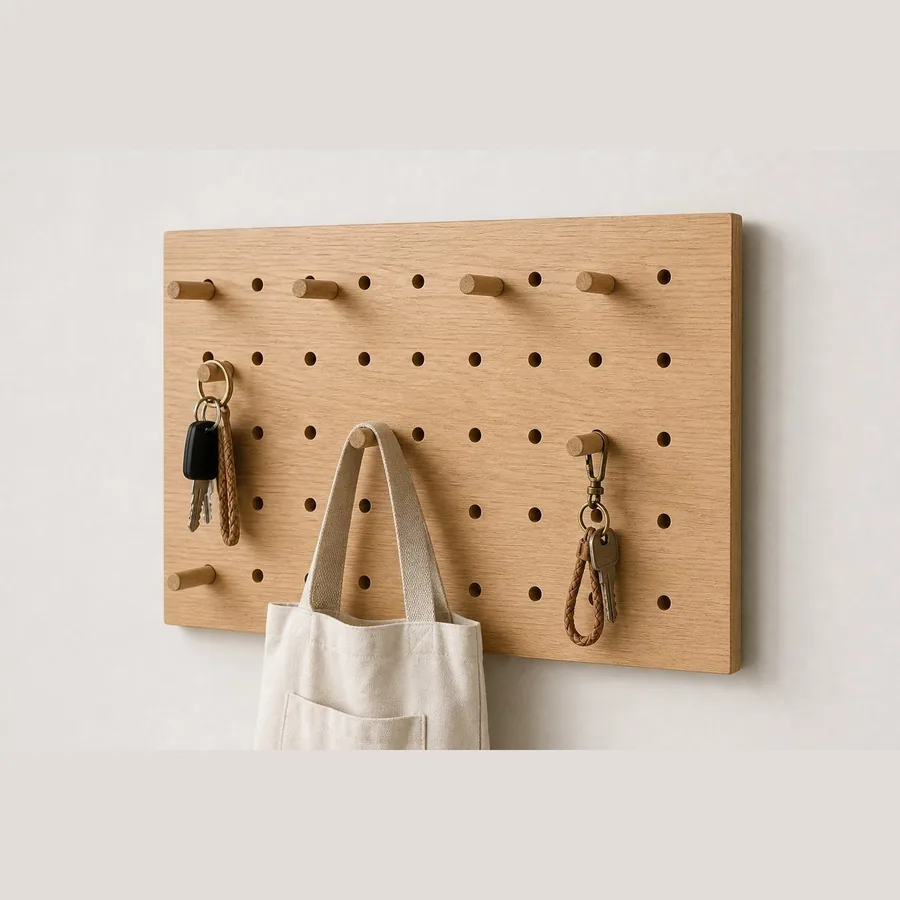 Wooden Pegboard Organizer (Wall-Mount with 12 Pegs)
