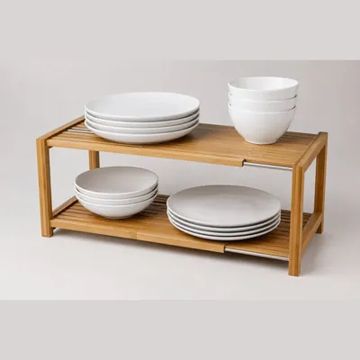 Cabinet Shelf Riser (Expandable Bamboo, Set of 2)
