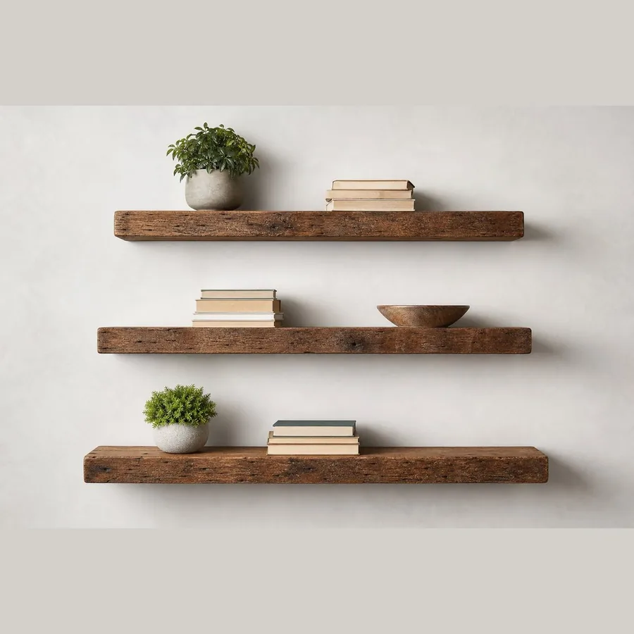 Floating Wall Shelves (Set of 3, 16" Rustic Wood)