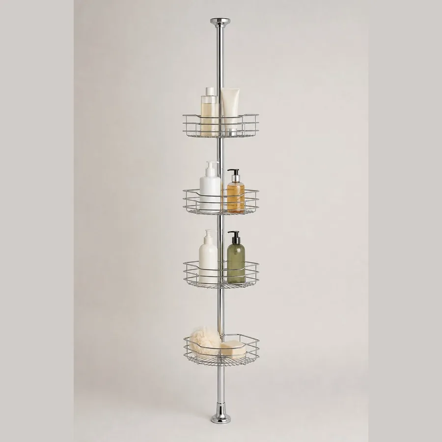 Corner Shower Caddy Tension Pole (4-Tier, 5-9 ft)