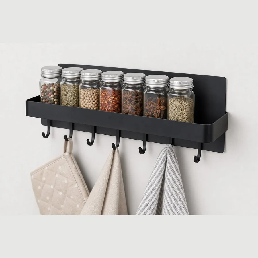 Magnetic Shelf for Refrigerator (Spice Rack with Hooks)