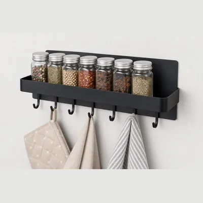 Magnetic Shelf for Refrigerator (Spice Rack with Hooks)