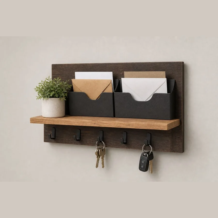 Wall-Mounted Mail and Key Holder with Shelf
