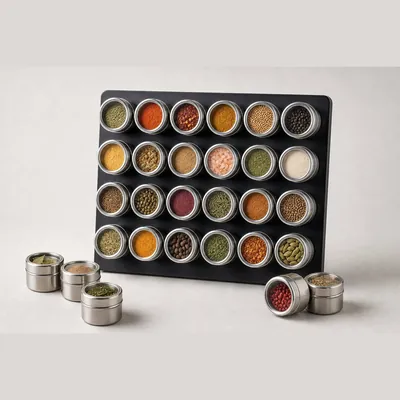Magnetic Spice Jar Set with Labels (24 Jars + Rack)