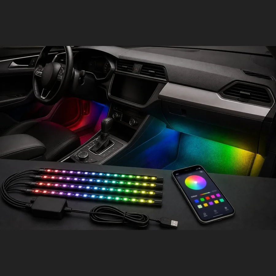 LED Car Interior Strip Lights (USB, App Control)
