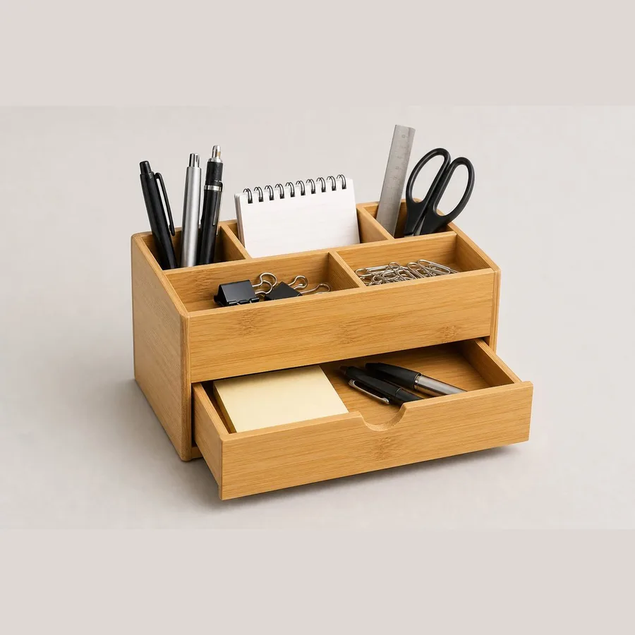 Desk Organizer with Drawer (Bamboo, Multi-Compartment)