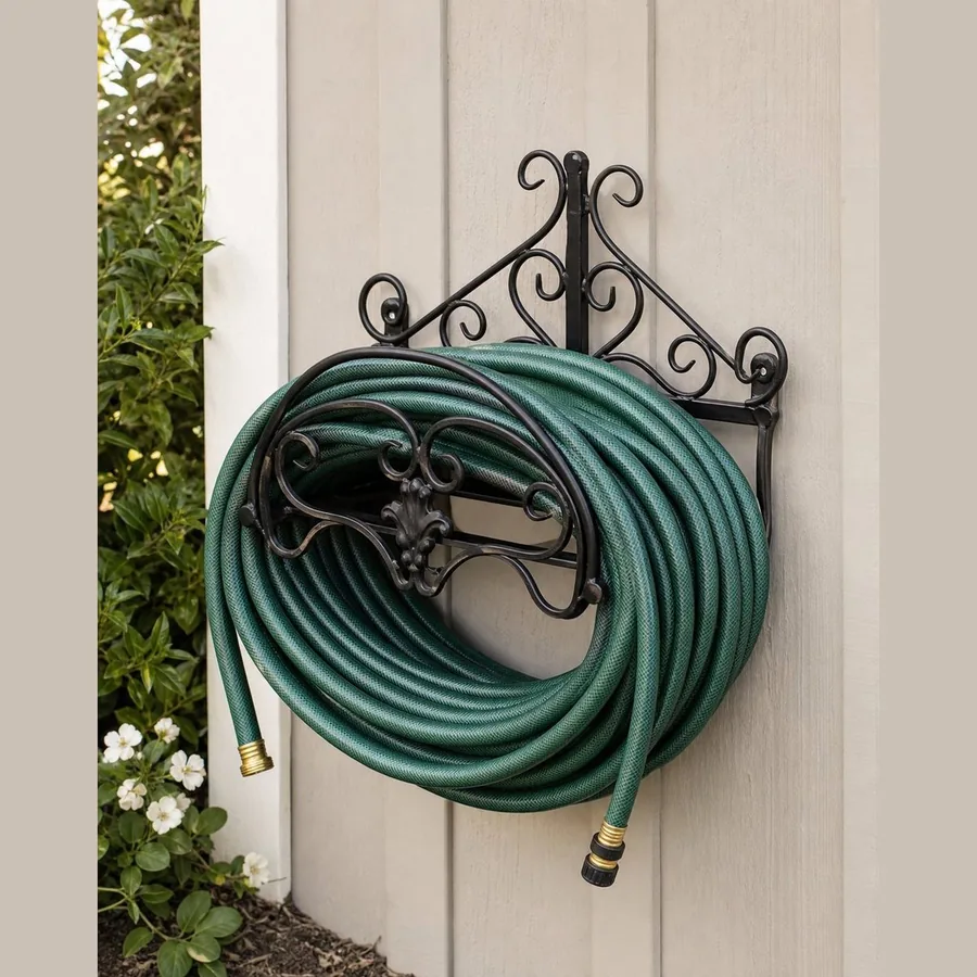 Garden Hose Holder (Wall-Mounted, Decorative Iron)