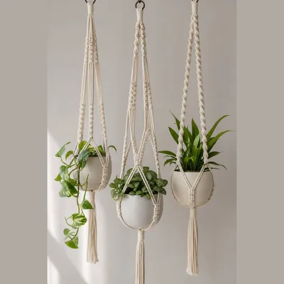 Macrame Plant Hanger (3-Pack, Handmade-Style Cotton)