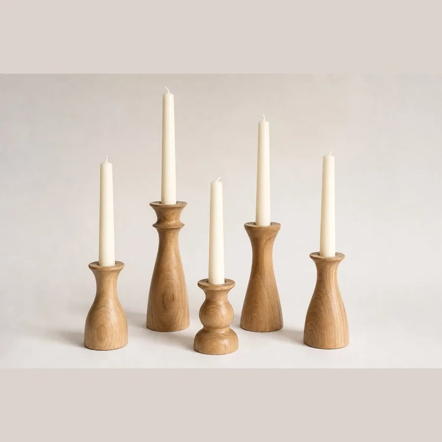 Wooden Candle Holder Set (5-Piece, Mixed Heights)