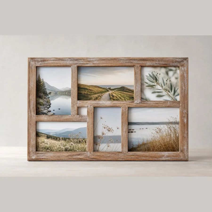 Rustic Wooden Picture Frame Collage (6-Photo, Distressed)