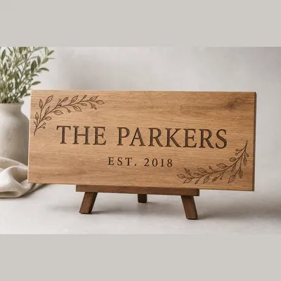 Personalized Family Name Sign (Wood, Established Date)