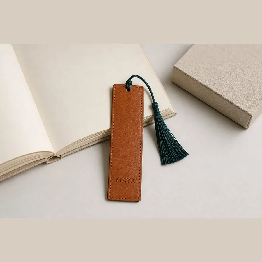 Personalized Leather Bookmark (Name + Tassel, Gift Boxed)